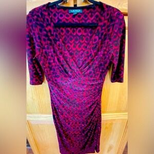 Lauren Ralph Lauren Faux Wrap V Neck Slinky Cinch Waist Dress Size 6**NWOT